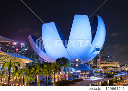 シンガポール 夜のマリーナベイ・サンズ、アート・サイエンス・ミュージアム 129665943