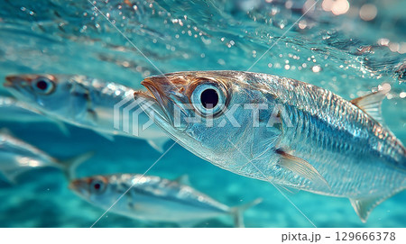 魚の群れと青い海 魚の群れと青い海 129666378