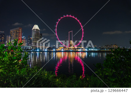 シンガポール ライトアップされた観覧車、シンガポール・フライヤー 129666447