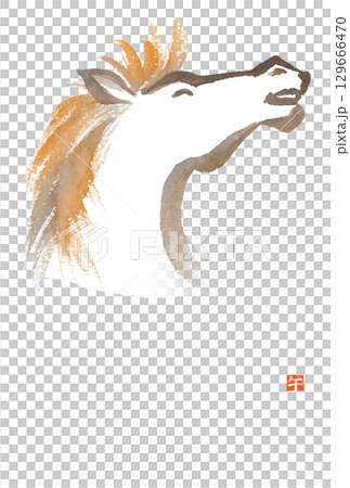 Year of the Horse Watercolor Horse Profile New Year's Card Template (No Text) 129666470