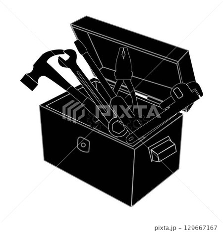 Full tool box silhouette illustration graphic design element Full tool box silhouette illustration graphic design element 129667167