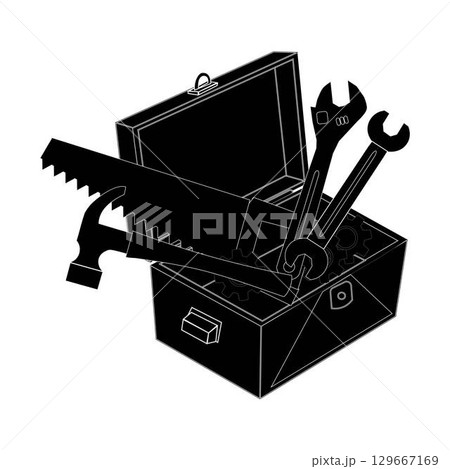 Full tool box silhouette illustration graphic design element Full tool box silhouette illustration graphic design element 129667169