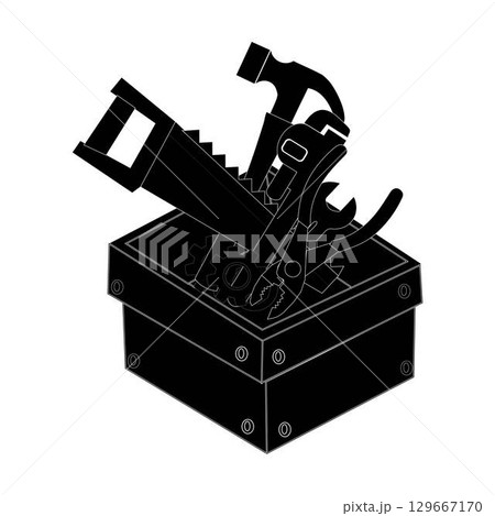 Full tool box silhouette illustration graphic design element Full tool box silhouette illustration graphic design element 129667170