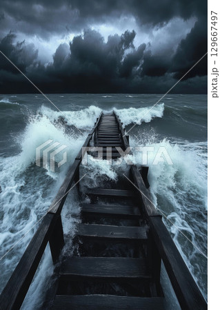 photograph pier waters sky clouds water photograph pier waters sky clouds water 129667497