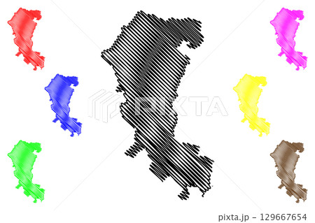Sense District (Switzerland, Swiss Confederation, Canton of Fribourg or Freiburg) map vector illustration, scribble sketch Sensebezirk map 129667654