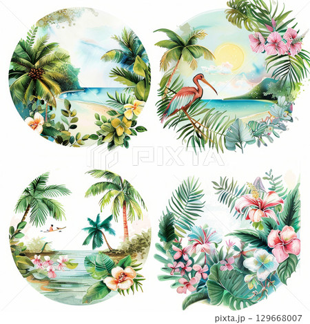 Collection of tropical theme design for poster greeting card books 129668007
