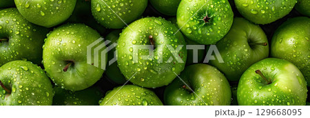 view apples water droplets closeup green view apples water droplets closeup green 129668095
