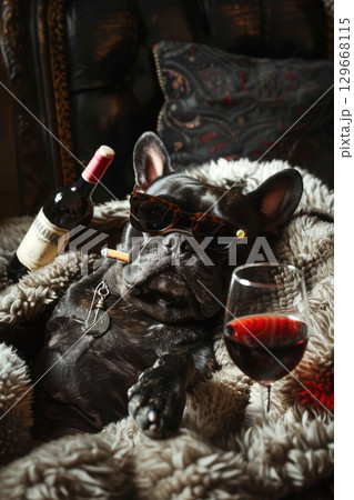 blanket bottle wine glass closeup shot 129668115