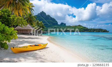 aerial view turquoise waters sandy shoreline 129668135