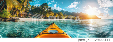 aerial view kayak turquoise waters palm 129668141