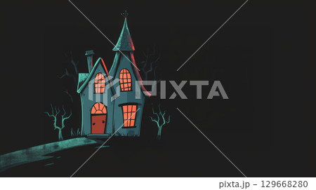 illustration night accents door windows house 129668280