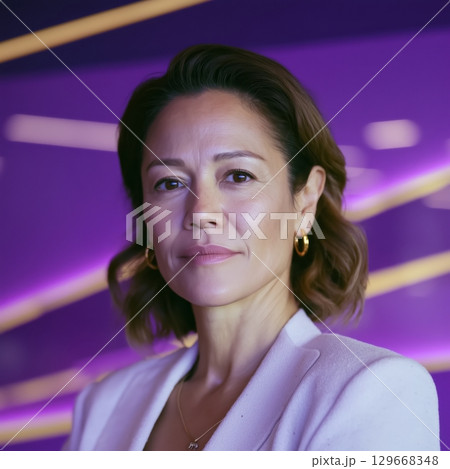 Confident Woman in Purple Lighting 129668348
