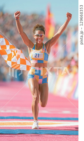 Runner Celebrates Victory 129668353