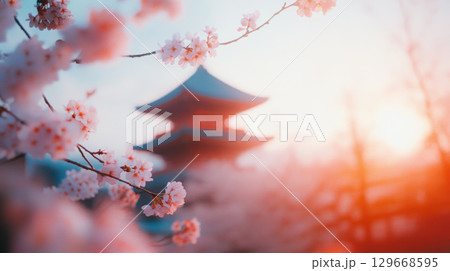 cherry blossoms sunset petals hues closeup 129668595