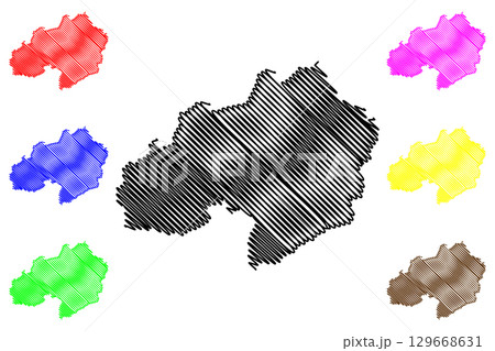 Surselva District (Switzerland, Swiss Confederation, Canton of Grisons, Graubunden) map vector illustration, scribble sketch Surselva Region map 129668631