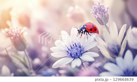 daisy flower style dreamy closeup ladybug 129668639