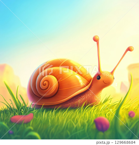 illustration snail grassy field expression shell 129668684