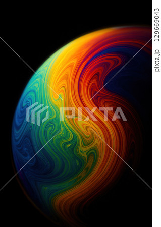 Rainbow Swirls on Spherical Soap Bubble in Darkness Rainbow Swirls on Spherical Soap Bubble in Darkness 129669043