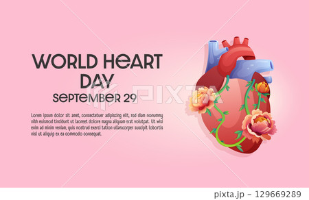 World Heart Day concept, beautiful flowers, leaves, decorate the human heart. World Heart Day concept, beautiful flowers, leaves, decorate the human heart. 129669289