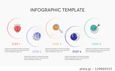 Business infographic template. Vector design with icons, text and 5 options or steps. Blank space for content, business, infographic, diagram, flowchart, process, diagram, time line. 129669325