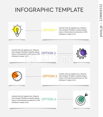 Inofgraphics template with 4 options, icons and place for text. 129669332