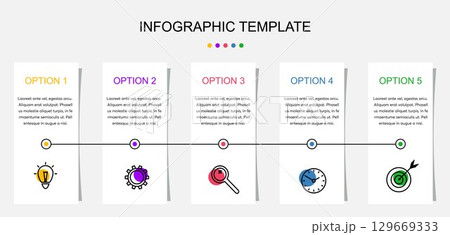 Business Infographic Process From Circles Design With Icons and 4 Options, Steps. Universal Vector Infographics Template For Presentation, Report, Strategy, Timeline 129669333