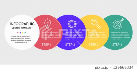 Creative Vector Infographic With 4 Options, Steps or Processes. Universal Colorful Flat Elements for Infographic. Concept For Presentation, Report, Workflow, Strategy. Business Data Visualization. 129669334