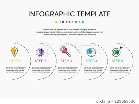 Business Infographic Template. Minimalistic Vector Design with Icons, Text and 5 Options or Steps. Blank Space for Content, Business, Infographic, Diagram, Flowchart, Process, Diagram. 129669336