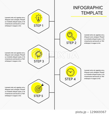 Minimalist vertical timeline infographics with 5 steps, options. Universal infographics with place for date and icons. Concept for presentation, report, workflow, strategy, start-up. Minimalist vertical timeline infographics with 5 steps, options. Universal infographics with place for date and icons. Concept for presentation, report, workflow, strategy, start-up. 129669367