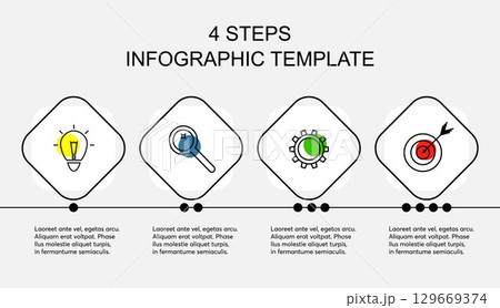 Vector infographic design template with icons and 4 options, steps or processes. Flat infographics business concept for presentation, process diagram, report, workflow, strategy. 129669374
