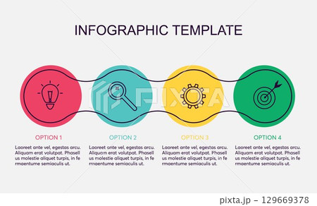 Circle infographic design template with icons and 4 options, steps or processes. Vector infographics business concept for presentation, process diagram, report, workflow, strategy. 129669378