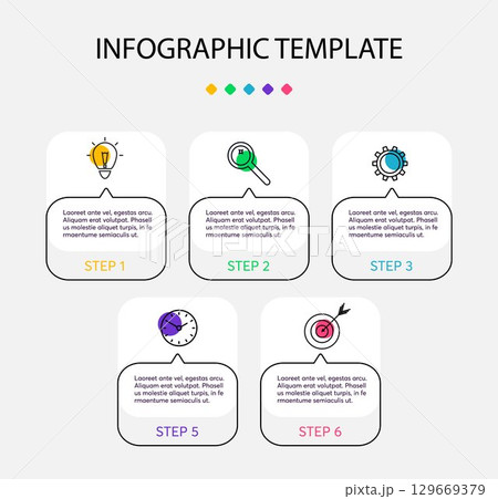 Vector infographic design template with icons and 5 options, steps or processes. Flat infographics business concept for presentation, process diagram, report, workflow, strategy. 129669379
