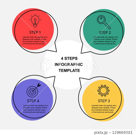 Vector infographic circle template with 4 steps, parts, options, sectors, stages. Can be used for graph, workflow layout, cycling diagram, brochure, report, presentation, information banner. 129669381