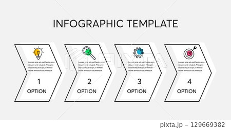 Vector infographic from 4 arrows with icons and text. Simple infographics design template. Business data visualization. 129669382