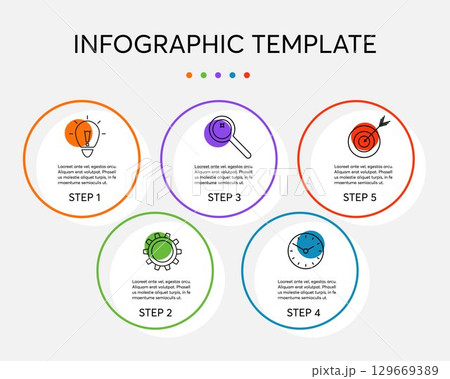 Simple colorful vector infographic with 5 options, steps or processes. Minimalist infographics business concept for presentation, report, workflow, strategy. Business data visualization. Simple colorful vector infographic with 5 options, steps or processes. Minimalist infographics business concept for presentation, report, workflow, strategy. Business data visualization. 129669389