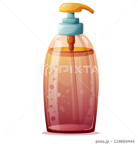 transparent pink bottle with soap or shower gel transparent pink bottle with soap or shower gel 129669444