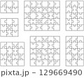 Illustration of seven white puzzles, separate parts 129669490