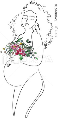 Beautiful pregnant woman line art. Pregnant belly Beautiful pregnant woman line art. Pregnant belly 129669516