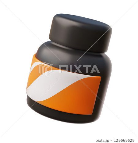 Multi vitamin food supplement package mockup 3D cartoon vector icon, realistic black medicine plastic bottle with lid 129669629