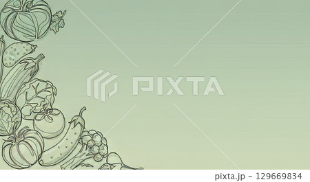 Hand-drawn illustration of assorted vegetables with soft green background and ample copy space 129669834