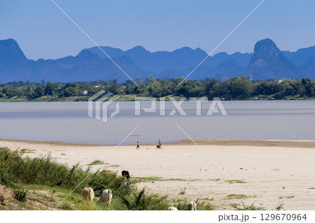 タイ東北部・ナコンパノムから望むメコン川とラオスの山々 / Nakhon Phanom 129670964