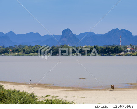 タイ東北部・ナコンパノムから望むメコン川とラオスの山々 / Nakhon Phanom 129670968