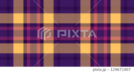 Packaging pattern fabric check, merry christmas textile tartan vector. Shop plaid seamless texture background in violet and amber colors. Packaging pattern fabric check, merry christmas textile tartan vector. Shop plaid seamless texture background in violet and amber colors. 129671907
