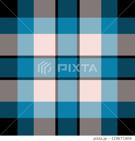 Daisy seamless fabric vector, cool texture plaid tartan. Upscale background pattern textile check in cyan and light colors. 129671909