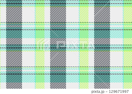 Deco plaid background tartan, filigree fabric seamless vector. Pajamas check texture textile pattern in white and teal colors. 129671997