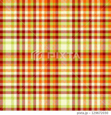 Warm, vibrant plaid pattern. Perfect for textile designs, backgrounds, or autumnal themes. Classic style, seamless and detailed. Versatile and inviting. 129672030
