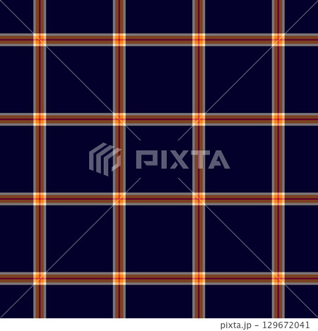 Classic plaid pattern featuring navy blue squares and intersecting warmtoned lines. Timeless and versatile, ideal for backgrounds, textiles, or retro design projects. 129672041