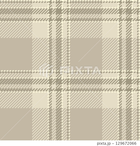 Seamless plaid pattern with woven texture in neutral tones. Classic textile design ideal for backgrounds, apparel, or digital designs. 129672066