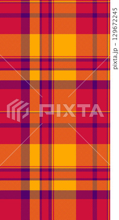 Vibrant autumnal plaid pattern in red, orange, and purple.  Perfect for textile design, fashion, or fallthemed projects. 129672245
