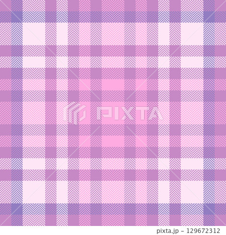 Subtle textile texture background, beautiful vector tartan check. Rag seamless plaid fabric pattern in purple and light colors. 129672312